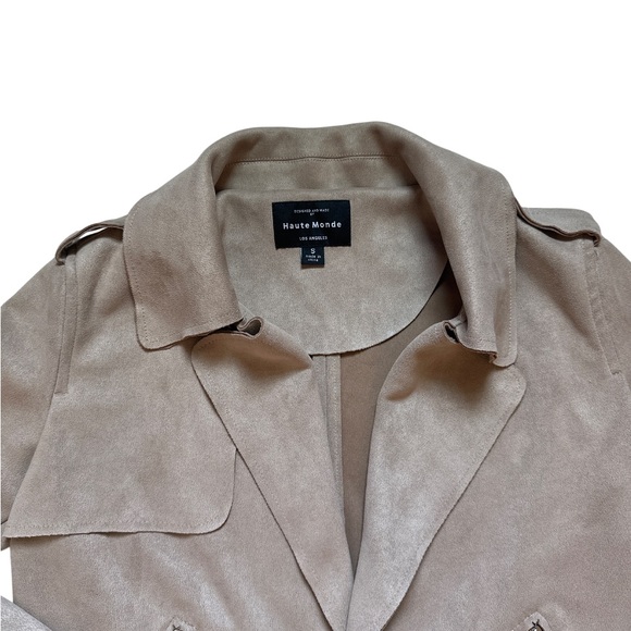 Motorcycle Suede Taupe Beige Jacket Sz S Lightweight Blazer Zip Pockets - Picture 6 of 12